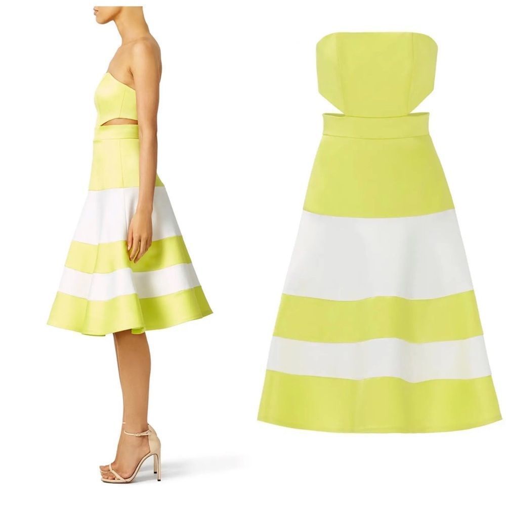 Alexis Simona Green White Strapless Satin Cutout Dress size XS - Picture 2 of 11